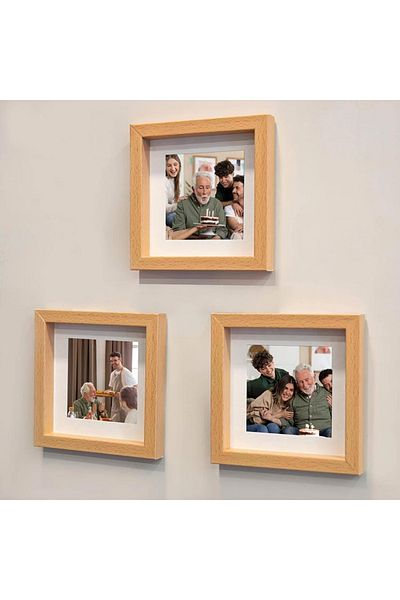 Senden Hediye Wood 14X14Cm Pola Square Photo Frame with Adhesive Disconnect and Paspart - Pack of 3