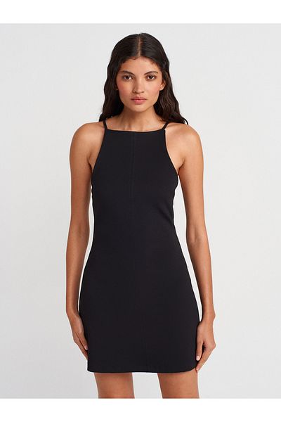Dilvin 91438 Halter Neck Mini Dress-Black