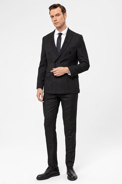 SÜVARİ Black Slim Fit Dobby Pointed Collar 6 Drop Classic Suit