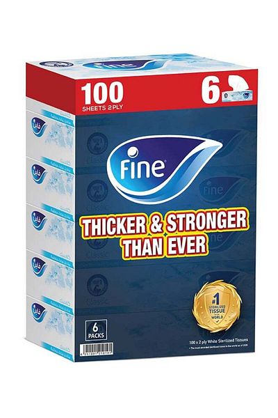 FINE Facial Tissue Boxes, 2Ply, 100 Sheets, Pack Of 6 White