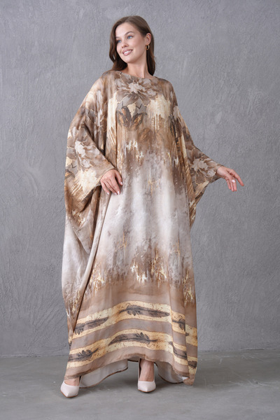 bayansepeti Γυναικείο φόρεμα με μοτίβο μπατίκ με χαλαρή κοπή με λαιμόκοψη με μανίκια νυχτερίδα 4006