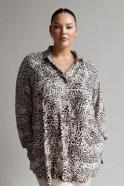 Hanezza Leopard Touch of Her Elegance: Cămașă/tunică din bumbac de mărime mare pentru femei