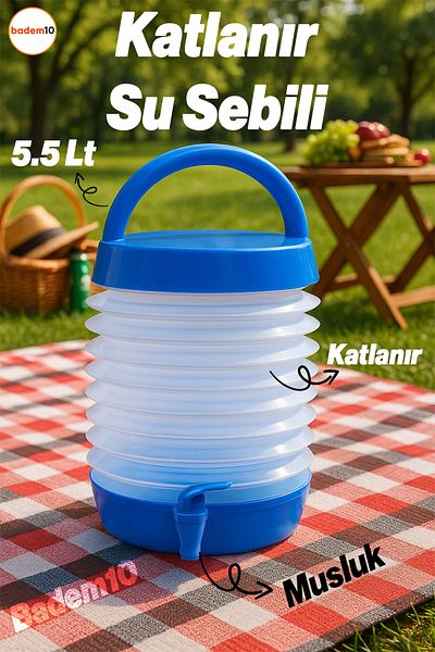 Badem10 Foldable Water Dispenser Bellows with Faucet Water Container Picnic Thermos Camping 5.5 Lt Accordion Soft Drink Canister