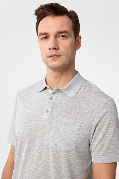 SÜVARİ Gri Regular Armürlü Polo Yaka Tişört