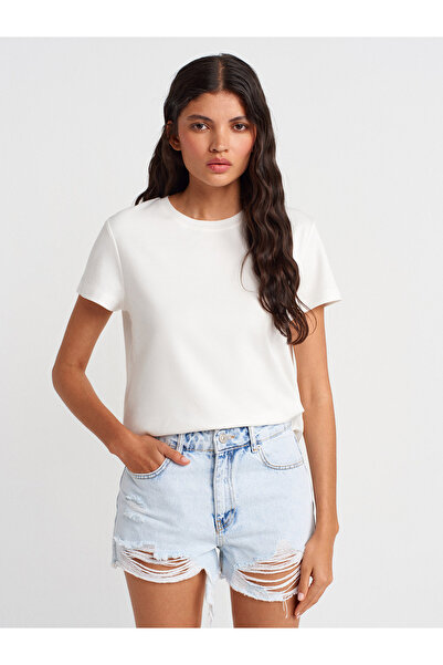 Dilvin 71989 Lazerli Kısa Şort-Açık Mavi