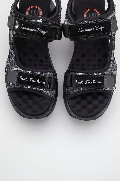 LuviShoes Arthur Black-Grey Sequin Banded Thick Sole Women's Sports Sandals
