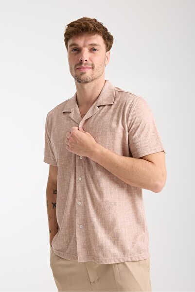 Afri Ανδρικό καλοκαιρινό πουκάμισο με κοντό μανίκι σε μπεζ χρώμα – με κουμπιά...