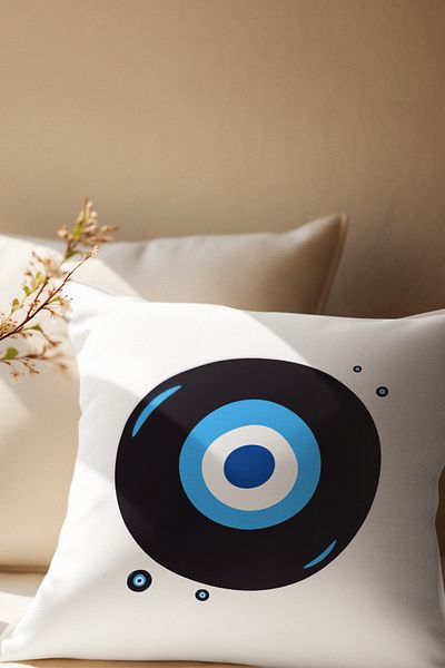 qoeuyl boutique Evil Eye Bead Printed Gift Fiber Satin Decorative Pillow