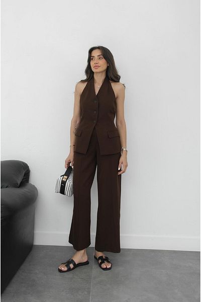 Havoş Brown Hillary Halter Strap Vest Pants Set
