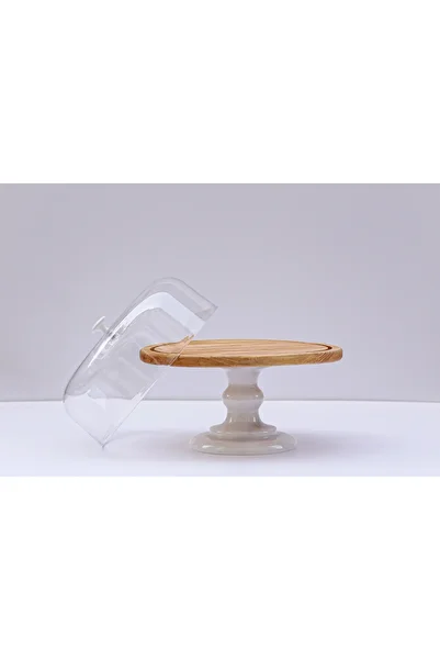 marbelix Gaia Marble Footed 29cm or 32cm Cake & Pastry Presentation with Wooden Top - Cake Stand - Jar Included