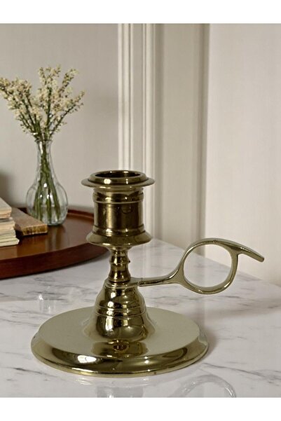 BRONZE ŞAMDAN Pirinç Döküm El Şamdanı Mini Boy Yüzük Kulp 7,5 x h.7,5 cm