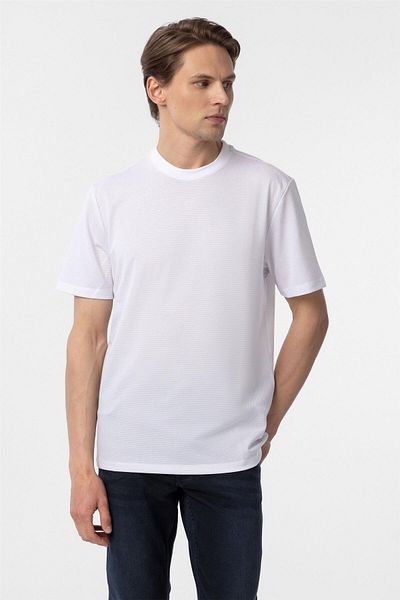 SÜVARİ Λευκό μπλουζάκι με λεπτή εφαρμογή Dobby Crew Neck