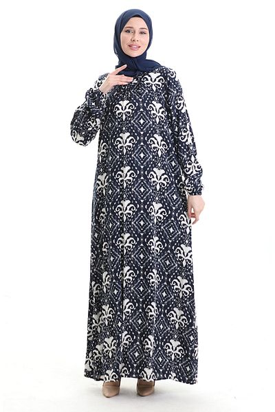 sefamerve Φόρεμα με τετράγωνο γιακά βισκόζης 994585D-02 Navy Blue