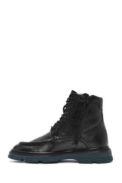 Derimod Men's Black Lace-Up Zipper Detailed Leather Casual Boots 24Wfd6046Ft