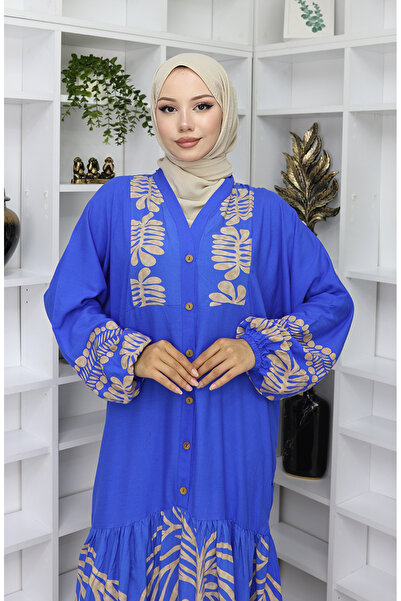 sefamerve Viscose Fabric Half Buttoned Dress 0056-04 Saks