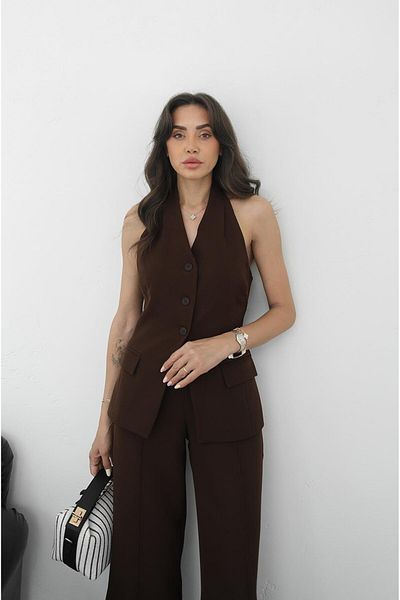 Havoş Brown Hillary Halter Strap Vest Pants Set