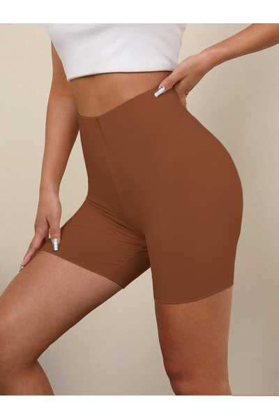 MİSTİRİK Porfy Model Dikişsiz Toparlayıcı Ve Sıkılaştırıcı Lazer Kesim Kısa Şort Kahve Renk