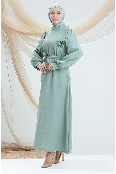 sefamerve Φόρεμα Seersucker Fabric Belted 2043-05 Πράσινο