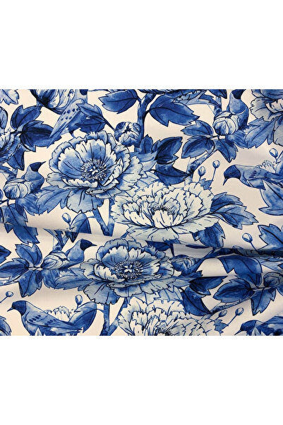 Skyes Home Bleu Blanc Kuş Desenli Mavi Beyaz Masa Örtüsü