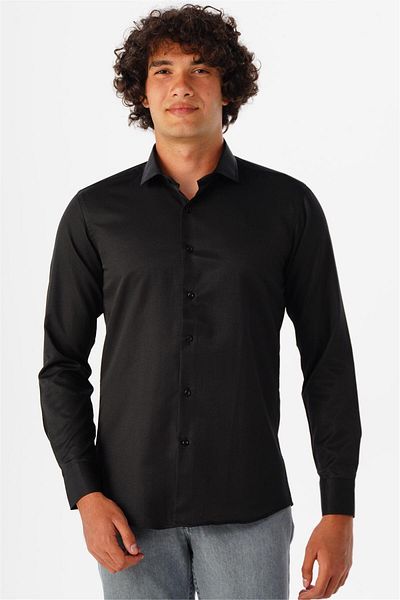 SÜVARİ Ανδρικό πουκάμισο Cavalry Slim Fit με μικροσκοπικό σχέδιο που αναπνέει και απομακρύνει τον ιδρώτα