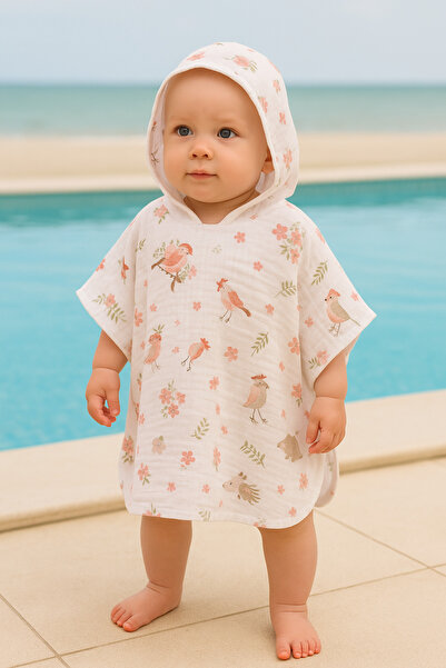 minial Organic Cotton Muslin Hooded Poncho Beach Sea Bath Children Baby Poncho