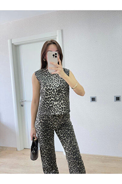 velmorafashion Velmora Leopard Print Buttoned Blouse and Pants Two-Piece Set -Leopard -