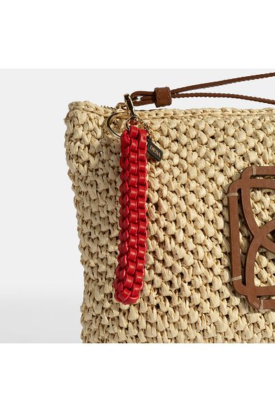 Desa Leather Keychain with Red Knitted Detail