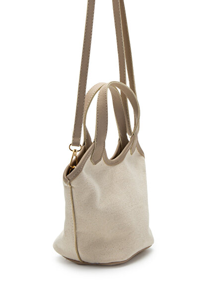 minebag Linen Leather Detailed Women's Cross Bucket Bag Ryan Mink