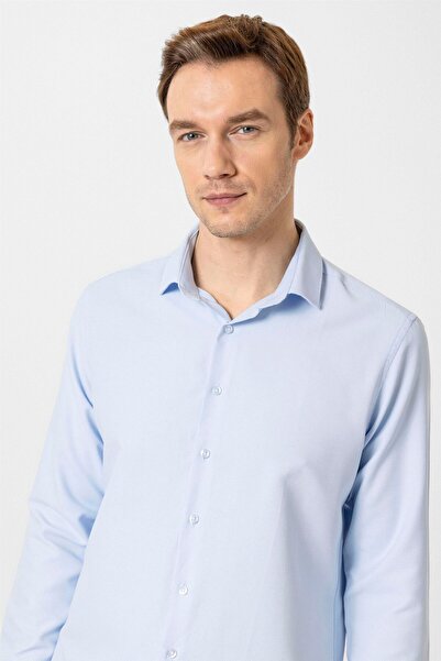 SÜVARİ Süvari Slim Fit Micro Patterned Easy-Iron Sweat-Absorbing Breathable Tie Collar Four Seasons Men's Shirt