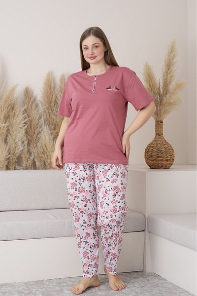 Farya Home X-Dreamy Plus Size Cotton Button Collar Short Sleeve Combed Cotton Pajamas Set