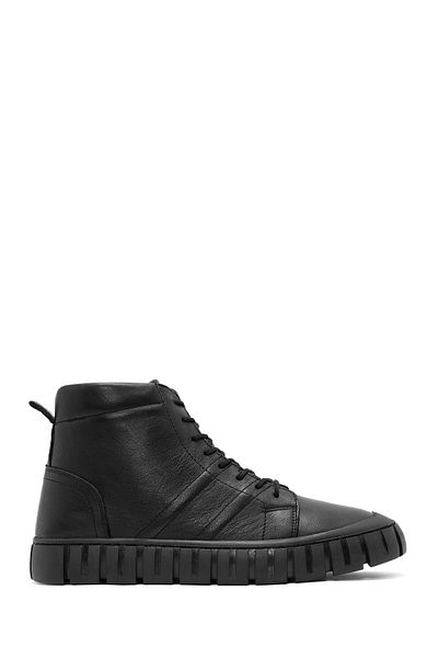 Derimod Men's Black Zippered Lace-Up Leather Boots 24Wfd 675118