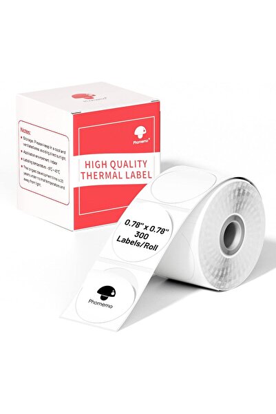 Phomemo 20x20mm/300adet Beyaz Yuvarlak Etiket - M110, M108, M220, M221 İçin X...
