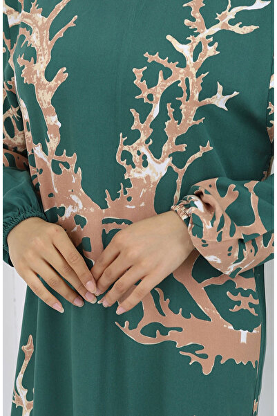 sefamerve Φόρεμα με σχέδιο από ύφασμα βισκόζης 2040-06 Green Mink