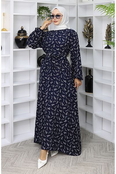 sefamerve Φόρεμα με μοτίβο ζωσμένο 2049-01 Navy Blue