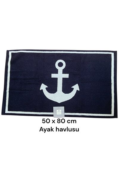 Madame Coco Anchor Foot Towel - Navy Blue - 50X80 cm 100% Cotton