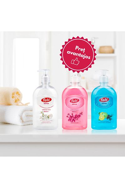 FABI Pack of 3 X Liquid Soap, , 3 X 500ml, With Pump, White, Pink and Blue