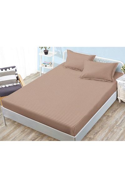 Sonia-home Bed Cover And 2 Pillowcases, With Elastic, , 2 Persons, Plain, 160x200cm, Coffee With Milk