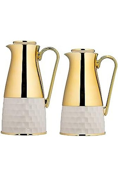 ALSAIF Coffee And Tea Vaccum Flask Set In Ivory/gold / Leak-proof And Keeps Drinks Hot 1.0/0.7 Liter