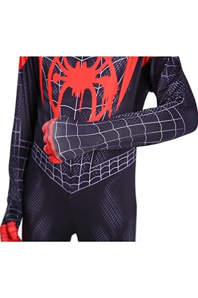 EvrikaUnity Costum Pentru Copii, Marvel, Spiderman, Miles Morales, Lycra, 11-12 ani, 145-155 cm, Negru/Rosu