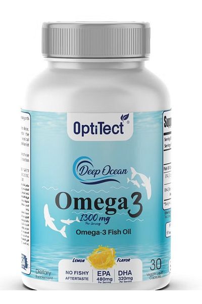OptiTect Omega 3 Fish Oil, 30 Vegan Liquid Capsules, 1300 Mg