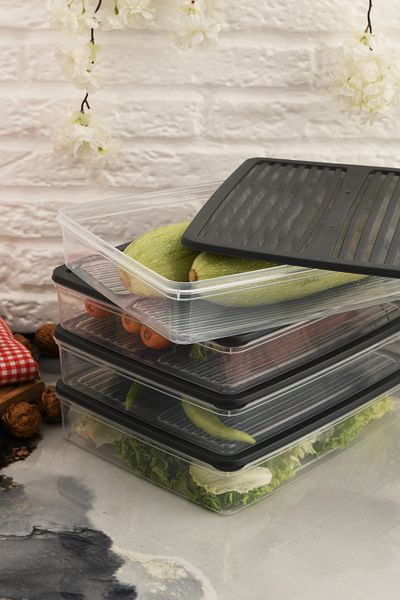 Leila 4 Pcs Anthracite Lid Storage Container, Suitable for Refrigerator Organizer Microwave and Freeze 10Lt