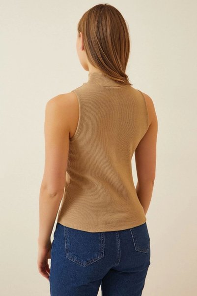 Generic Brand Full Lycra Ribbed Camisole Bodysuit - Camel