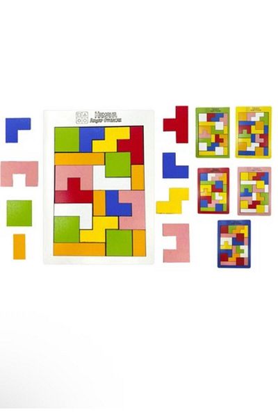 Luzay Educational Wooden Toy 19 Pieces Block Tetris Puzzle Intelligence Game Montessori Skill Development