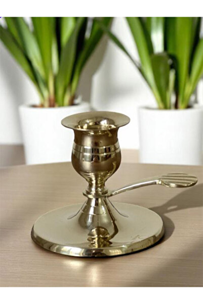 BRONZE ŞAMDAN Pirinç Döküm El Şamdanı Mini Boy Kaşık Kulp 7,5 x h.6,5 cm