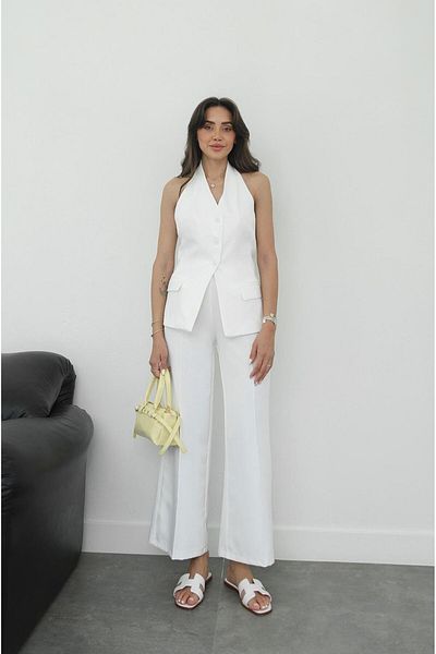 Havoş White Hillary Halter Neck Vest Pants Suit
