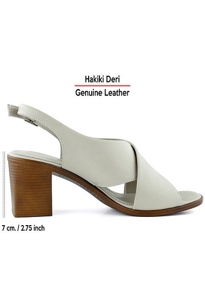 Erkan Saçmacı Soleil Mink Genuine Leather Cross-Strapped Thick Heeled Sandals