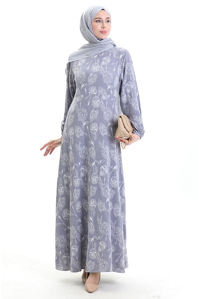 sefamerve Φόρεμα με σχέδιο με ελαστικό μανίκι 2046-05 Navy Blue