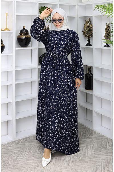 sefamerve Φόρεμα με μοτίβο ζωσμένο 2049-01 Navy Blue