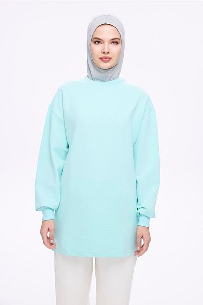 Haşema Soft Textured Oversize Green Basic Daily Sweatshirt Act-22