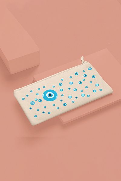 qoeuyl boutique Πορτοφόλι με υφασμάτινη τσάντα μακιγιάζ με στάμπα Evil Eye Bead